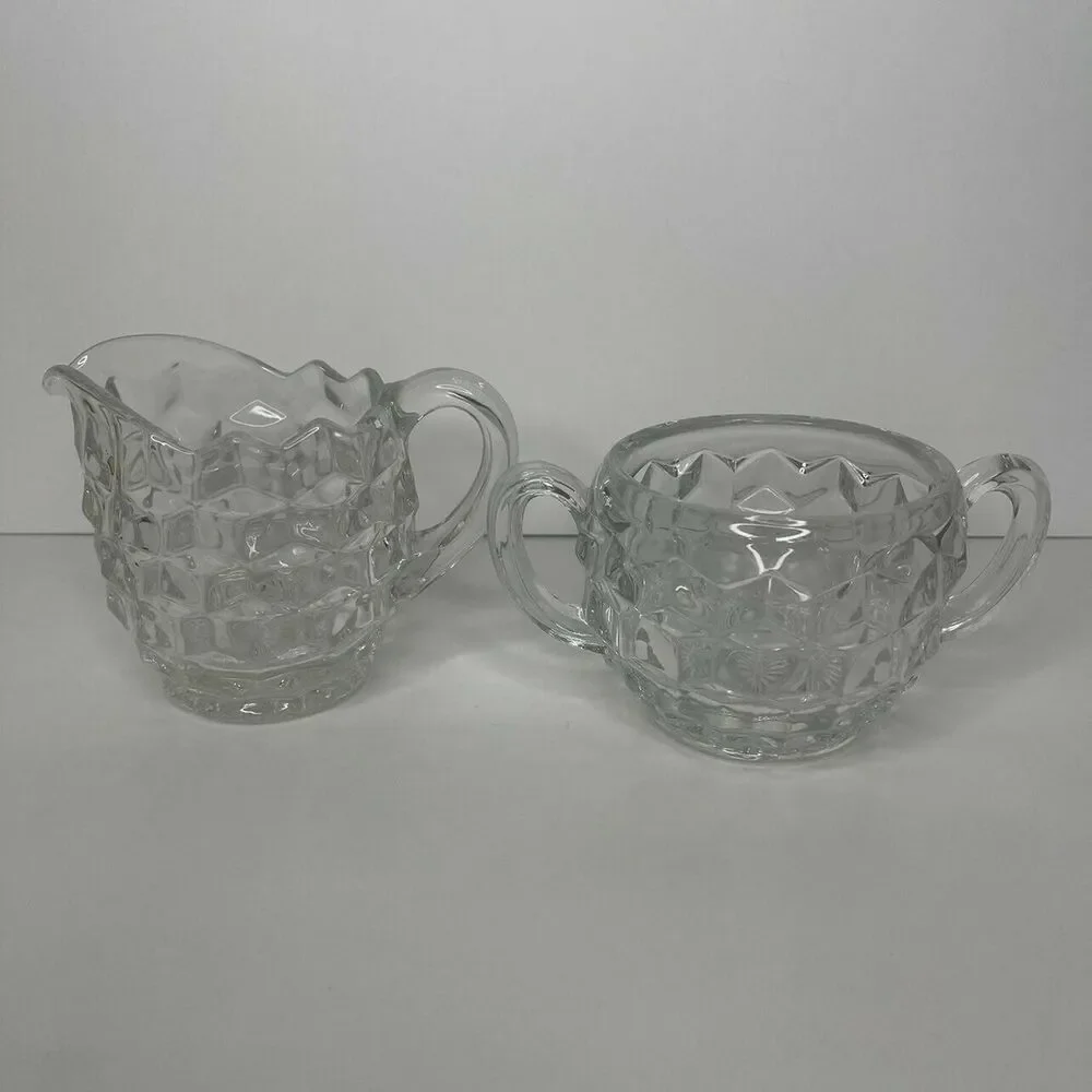 Fostoria American LARGE 10oz Creamer & Open Sugar Bowls Vintage Clear Glass‎